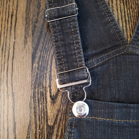 Dark Strtch Denim Overalls with Clear Gemlike Bottons sz 5/6 - Picture 5 of 13